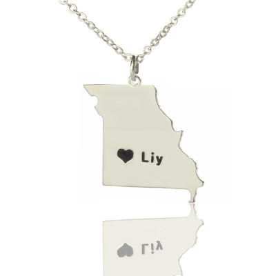 Custom Missouri State Shaped Necklaces With Heart  Name Silver - Name My Jewellery