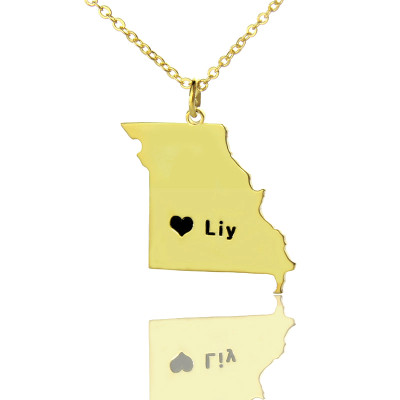 Custom Missouri State Shaped Necklaces With Heart  Name Gold Plated - Name My Jewellery