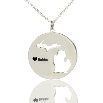 Custom Michigan Disc State Necklaces With Heart  Name Silver - Name My Jewellery