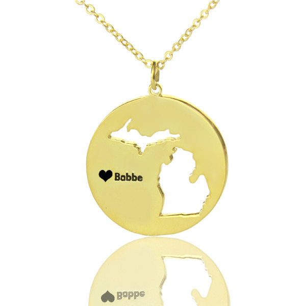 Custom Michigan Disc State Necklaces With Heart  Name Gold Plated - Name My Jewellery
