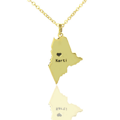 Custom Maine State Shaped Necklaces With Heart  Name Gold Plated - Name My Jewellery