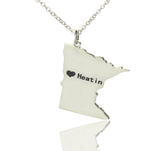 Custom Minnesota State Shaped Necklaces With Heart  Name Silver - Name My Jewellery