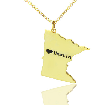 Custom Minnesota State Shaped Necklaces With Heart  Name Gold Plated - Name My Jewellery