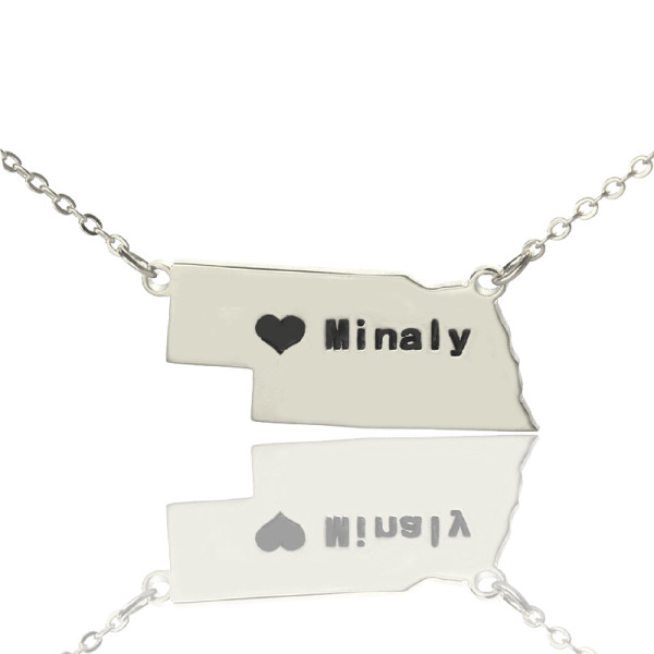 Custom Nebraska State Shaped Necklaces With Heart  Name Silver - Name My Jewellery