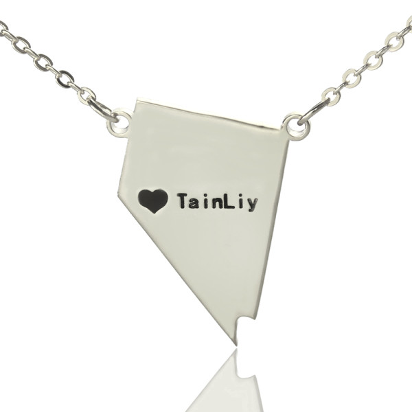 Custom Nevada State Shaped Necklaces With Heart  Name Silver - Name My Jewellery