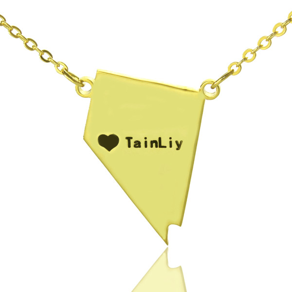 Custom Nevada State Shaped Necklaces With Heart  Name Gold Plated - Name My Jewellery