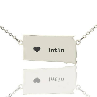 South Dakota State Shaped Necklaces With Heart  Name Silver - Name My Jewellery