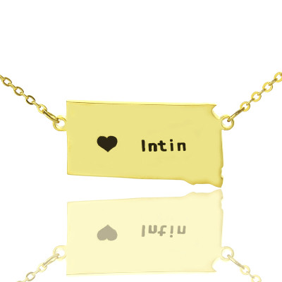 South Dakota State Shaped Necklaces With Heart  Name Gold Plated - Name My Jewellery