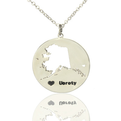 Custom Alaska Disc State Necklaces With Heart  Name Silver - Name My Jewellery