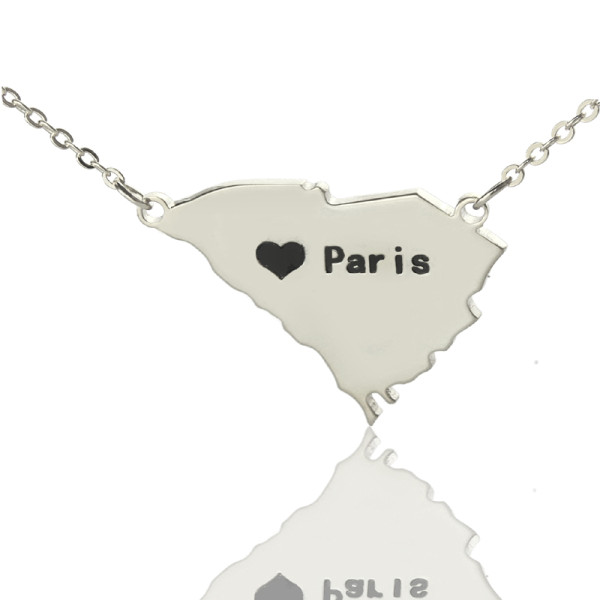 South Carolina State Shaped Necklaces With Heart  Name Silver - Name My Jewellery