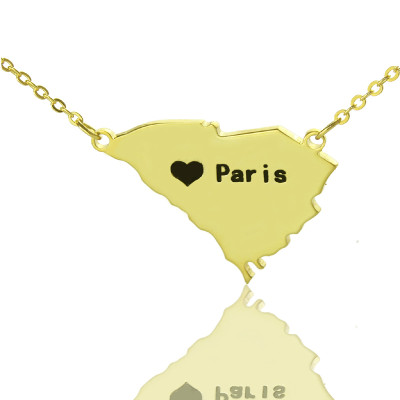South Carolina State Shaped Necklaces With Heart  Name Gold Plated - Name My Jewellery
