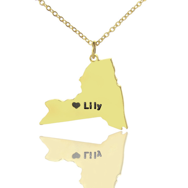 Personalised NY State Shaped Necklaces With Heart  Name Gold Plated - Name My Jewellery