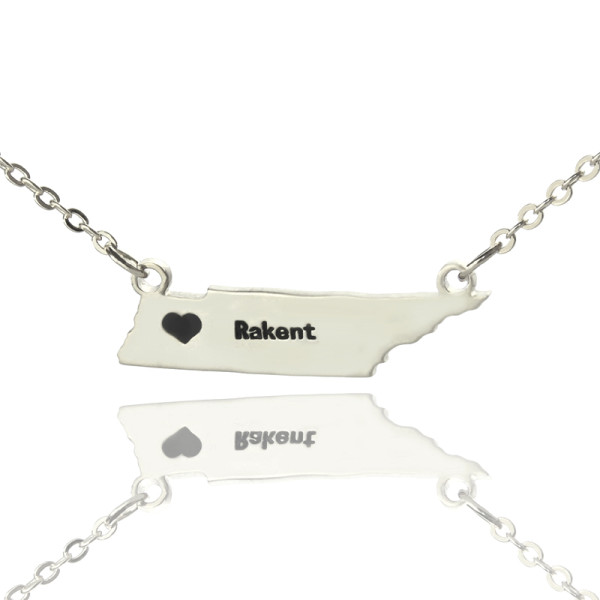 Custom Tennessee State Shaped Necklaces With Heart  Name Silver - Name My Jewellery