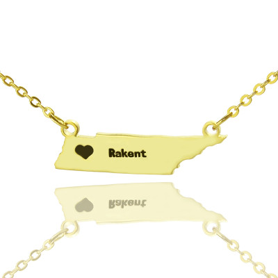 Custom Tennessee State Shaped Necklaces With Heart  Name Gold Plated - Name My Jewellery