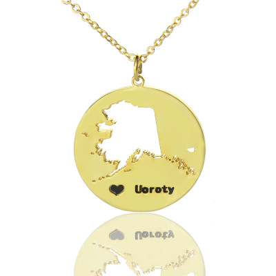 Custom Alaska Disc State Necklaces With Heart  Name Gold Plated - Name My Jewellery