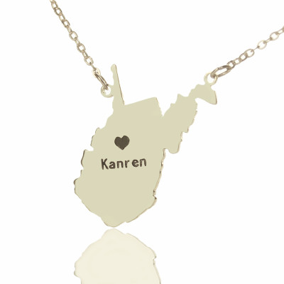 Custom West Virginia State Shaped Necklaces With Heart  Name Silver - Name My Jewellery