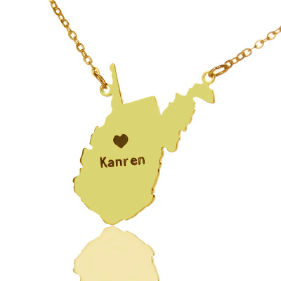 Custom West Virginia State Shaped Necklaces With Heart  Name Gold - Name My Jewellery