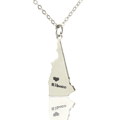 Custom New Hampshire State Shaped Necklaces With Heart  Name Silver - Name My Jewellery