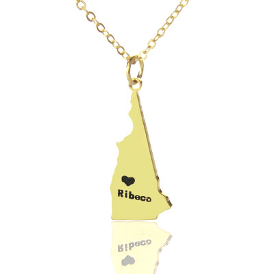 Custom New Hampshire State Shaped Necklaces With Heart  Name Gold - Name My Jewellery
