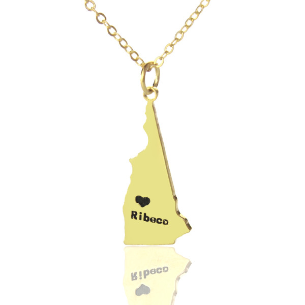 Custom New Hampshire State Shaped Necklaces With Heart  Name Gold - Name My Jewellery