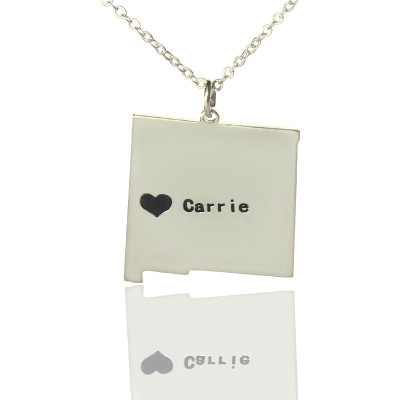 Custom New Mexico State Shaped Necklaces With Heart  Name Silver - Name My Jewellery