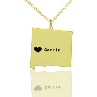 Custom New Mexico State Shaped Necklaces With Heart  Name Gold Plate - Name My Jewellery