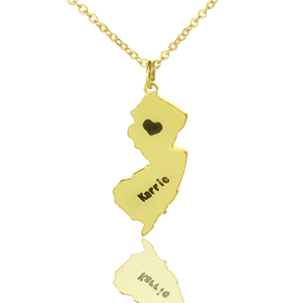 Custom New Jersey State Shaped Necklaces With Heart  Name Gold - Name My Jewellery