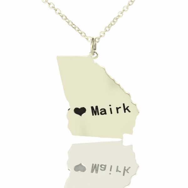 Custom Georgia State Shaped Necklaces With Heart  Name Silver - Name My Jewellery