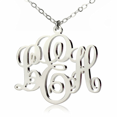 Personalised Vine Font Initial Monogram Necklace 18ct White Gold Plated - Name My Jewellery