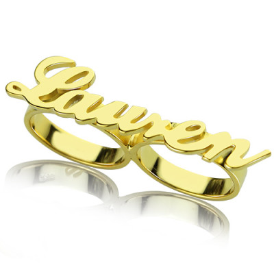 Custom Allegro Two Finger Nameplated Ring 18ct Gold Plated - Name My Jewellery
