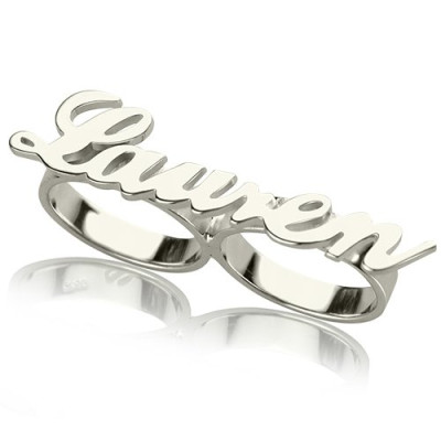 Personalised Allegro Two Finger Name Ring Sterling Silver - Name My Jewellery