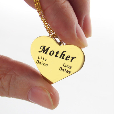 "Mother" Heart Family Names Necklace 18ct Gold Plated - Name My Jewellery