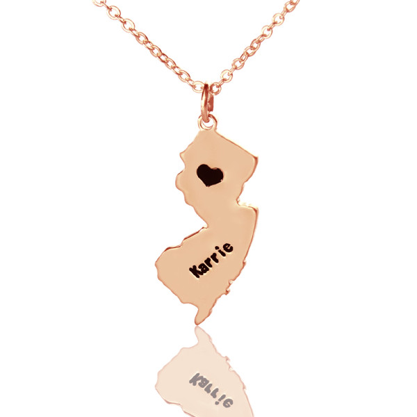 Custom New Jersey State Shaped Necklaces With Heart  Name Rose Gold - Name My Jewellery