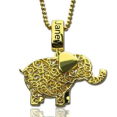 Personalised Elephant Necklace with Name  Birthstone 18ct Gold Plated  - Name My Jewellery