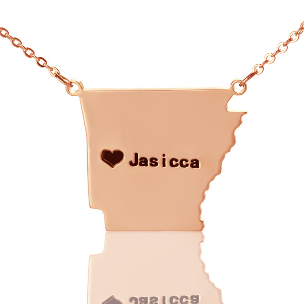 Custom AR State USA Map Necklace With Heart  Name Rose Gold - Name My Jewellery