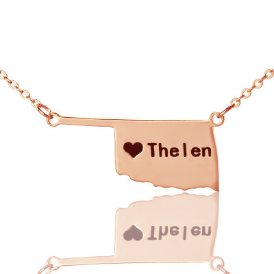America Oklahoma State USA Map Necklace With Heart  Name Rose Gold - Name My Jewellery