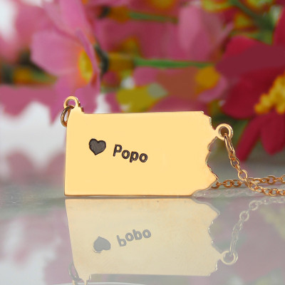 Personalised PA State USA Map Necklace With Heart  Name Rose Gold - Name My Jewellery