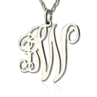 Personalised Vine Font 2 Initial Monogram Necklace 18ct Solid White Gold - Name My Jewellery