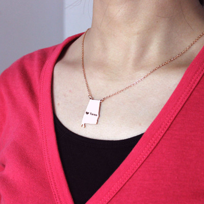 Custom Alabama State USA Map Necklace With Heart  Name Rose Gold - Name My Jewellery