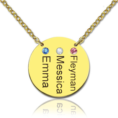 Disc Birthstone Family Names Necklace in 18ct Gold Plated  - Name My Jewellery