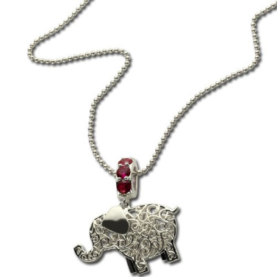 Elephant Charm Necklace with Name  Birthstone Sterling Silver  - Name My Jewellery