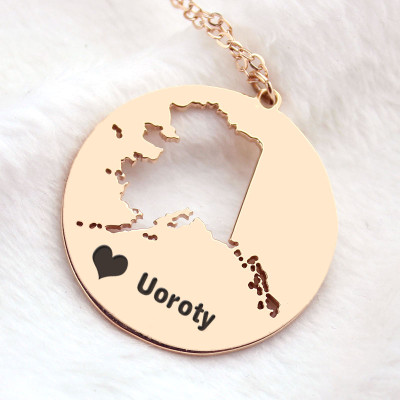 Custom Alaska Disc State Necklaces With Heart  Name Rose Gold - Name My Jewellery