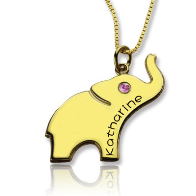 Elephant Lucky Charm Necklace Engraved Name 18ct Gold Plated - Name My Jewellery
