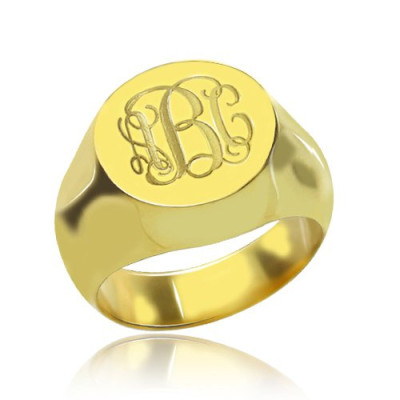 Engraved Circle Monogram Signet Ring 18ct Gold Plated - Name My Jewellery
