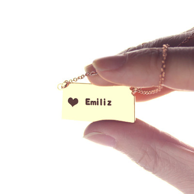 Custom Kansas State Shaped Necklaces With Heart  Name Rose Gold - Name My Jewellery