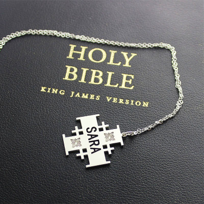 Silver Jerusalem Cross Name Necklace - Name My Jewellery