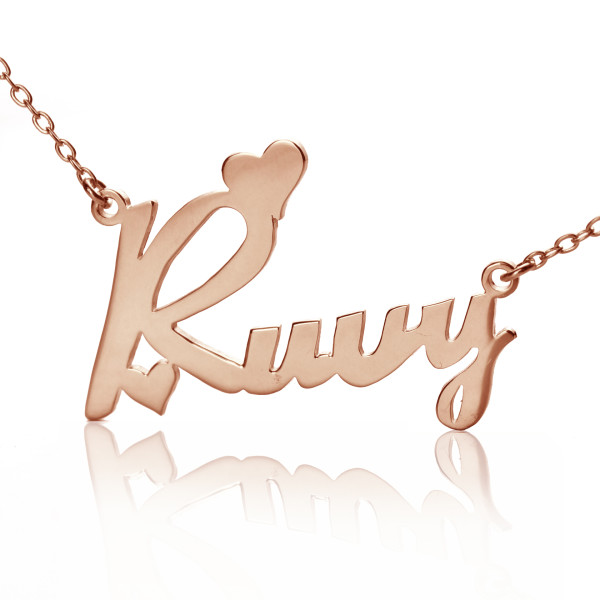 Personalised 18ct Rose Gold Plated Fiolex Girls Fonts Heart Name Necklace - Name My Jewellery