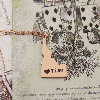 Idaho State USA Map Necklace With Heart  Name Rose Gold - Name My Jewellery
