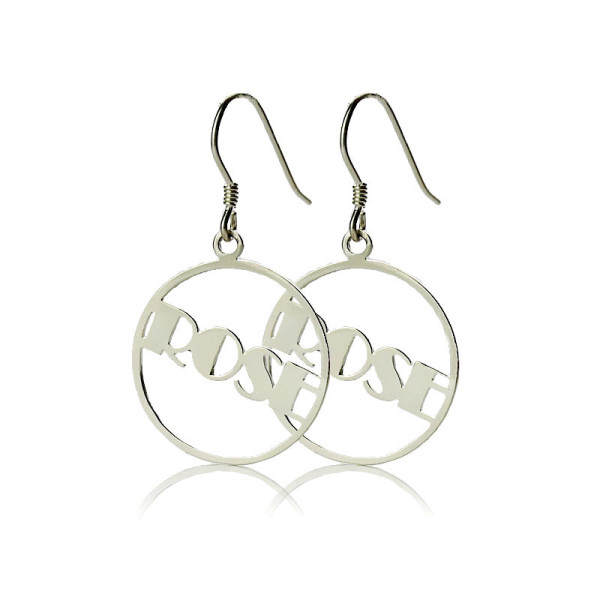 Sterling Silver Broadway Font Circle Name Earrings - Name My Jewellery