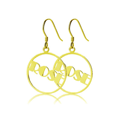 Gold Plated Silver 925 Broadway Font Circle Name Earrings - Name My Jewellery